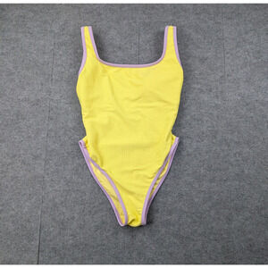 Lain Snow Ocean Isle One Piece Swimsuit Womens Large Yellow Lined Retro Ringer